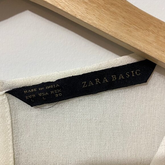 NWOT Zara Sheer Ivory White Tank Top Blouse with Open Work Bead Embroidery Boho - Picture 8 of 12